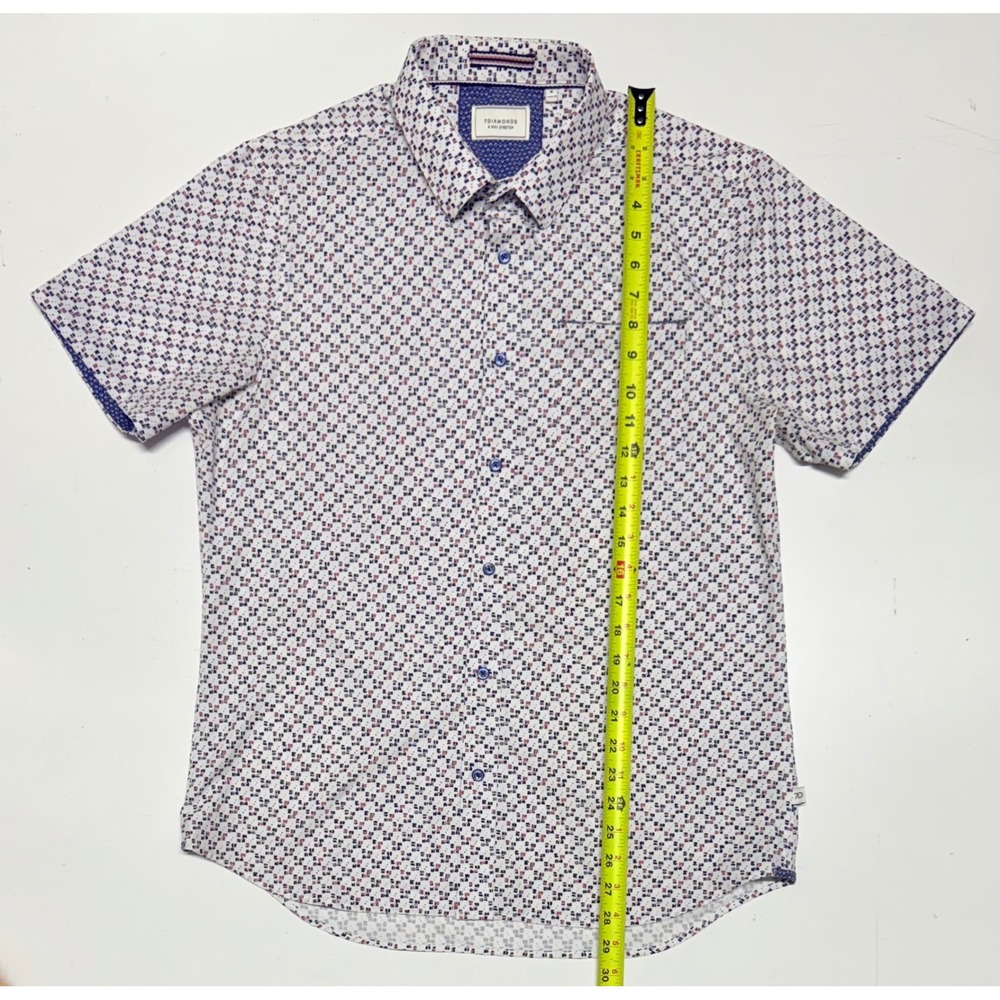 7Diamonds Freedom Train Men White Geometric 4-Way Stretch SS Button Down Shirt M